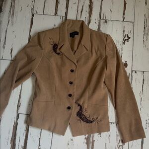 Studio I Tan Women's Vintage Blazer with Embroidery